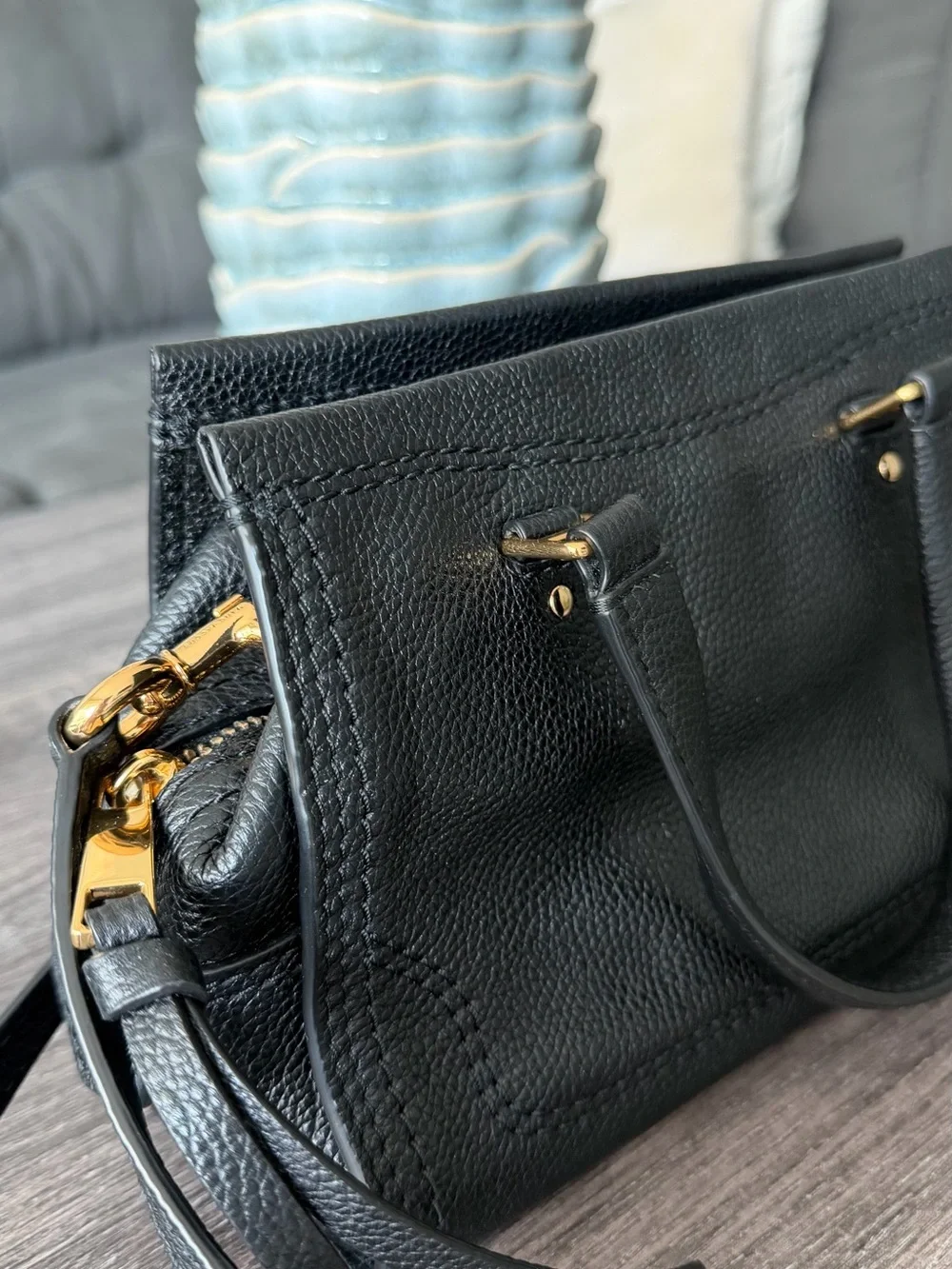 Marc Jacobs Black Pebbled Leather Satchel with Gold-Tone Accents